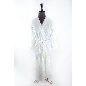 Vintage 1970's Fernando Sanchez White Lace Lingerie Robe With Tassel Sash Belt N